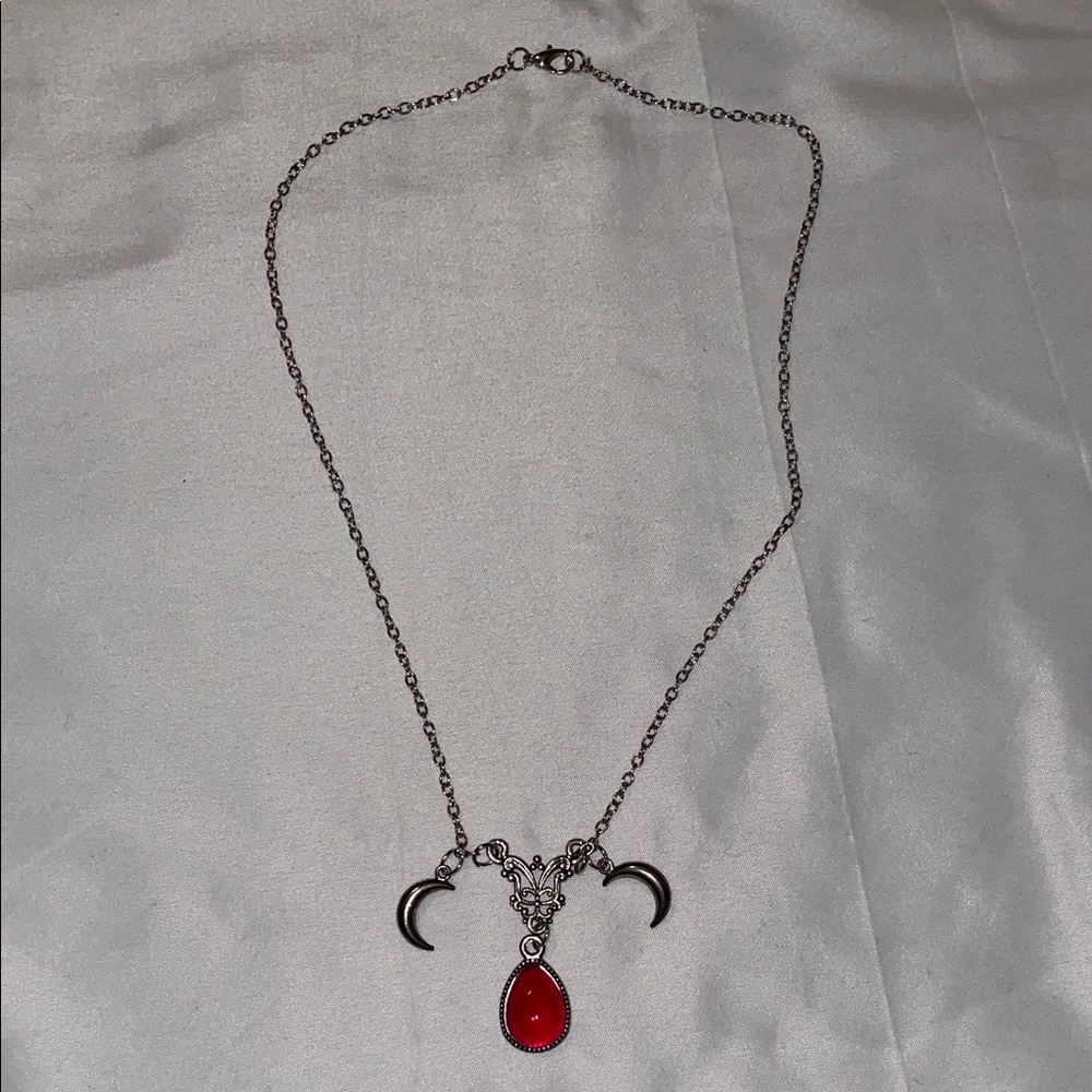Chic Red Pendant Necklace with Silver Moon Accents